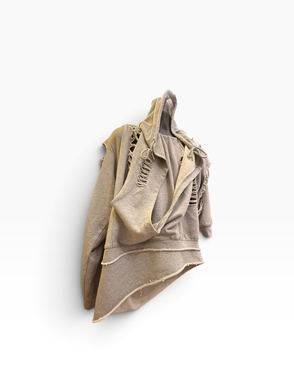 Akira Grey Sweatshirt Distressed Hooded Top XL Halter Off the Shoulder - Picture 4 of 13